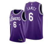 Men's Los Angeles Lakers 2021-22 City Ediition #6 LeBron James Purple Stitched Basketball Jersey