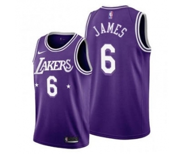 Men's Los Angeles Lakers 2021-22 City Ediition #6 LeBron James Purple Stitched Basketball Jersey