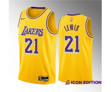 Men's Los Angeles Lakers #21 Maxwell Lewis Yellow 2023 Draft Icon Edition Stitched Basketball Jersey