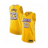 Men's Los Angeles Lakers #23 LeBron James Authentic Gold 2019-20 City Edition Basketball Jersey