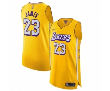 Men's Los Angeles Lakers #23 LeBron James Authentic Gold 2019-20 City Edition Basketball Jersey