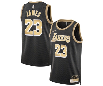 Men's Los Angeles Lakers #23 LeBron James Black Gold 2024 Select Series Stitched Jersey