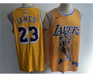 Men's Los Angeles Lakers #23 LeBron James Gold Skeleton fashion Edition Basketball Jersey