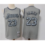 Men's Los Angeles Lakers #23 LeBron James Gray Throwback Stitched Basketball Jersey