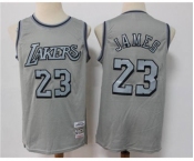 Men's Los Angeles Lakers #23 LeBron James Gray Throwback Stitched Basketball Jersey