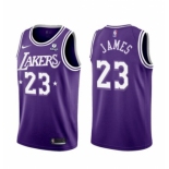 Men's Los Angeles Lakers #23 LeBron James Purple 2021-22 City Edition Stitched Jersey