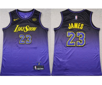 Men's Los Angeles Lakers #23 LeBron James Purple 2024 Stitched Basketball Jersey