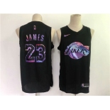 Men's Los Angeles Lakers #23 LeBron James Swingman Black Rainbow edition Basketball Jersey