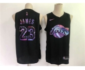 Men's Los Angeles Lakers #23 LeBron James Swingman Black Rainbow edition Basketball Jersey