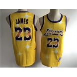 Men's Los Angeles Lakers #23 LeBron James Swingman Gold starry Sky edition Basketball Jersey