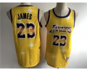 Men's Los Angeles Lakers #23 LeBron James Swingman Gold starry Sky edition Basketball Jersey