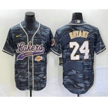 Men's Los Angeles Lakers #24 Kobe Bryant Black Camo With Patch Cool Base Stitched Baseball Jersey1