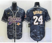 Men's Los Angeles Lakers #24 Kobe Bryant Black Camo With Patch Cool Base Stitched Baseball Jersey1