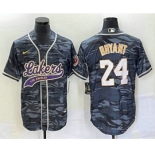 Men's Los Angeles Lakers #24 Kobe Bryant Black Camo With Patch Cool Base Stitched Baseball Jersey2