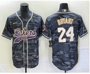 Men's Los Angeles Lakers #24 Kobe Bryant Black Camo With Patch Cool Base Stitched Baseball Jersey2