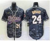 Men's Los Angeles Lakers #24 Kobe Bryant Black Camo With Patch Cool Base Stitched Baseball Jersey