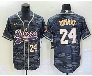 Men's Los Angeles Lakers #24 Kobe Bryant Black Camo With Patch Cool Base Stitched Baseball Jersey