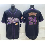 Men's Los Angeles Lakers #24 Kobe Bryant Black With Patch Cool Base Stitched Baseball Jerseys