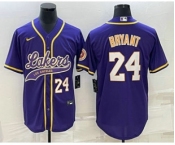 Men's Los Angeles Lakers #24 Kobe Bryant Number Purple With Patch Cool Base Stitched Baseball Jersey