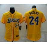 Men's Los Angeles Lakers #24 Kobe Bryant Number Yellow Cool Base Stitched Baseball Jersey