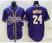 Men's Los Angeles Lakers #24 Kobe Bryant Purple With Patch Cool Base Stitched Baseball Jersey