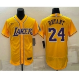 Men's Los Angeles Lakers #24 Kobe Bryant Yellow Cool Base Stitched Baseball Jersey