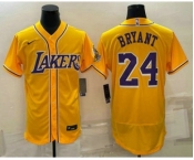 Men's Los Angeles Lakers #24 Kobe Bryant Yellow Cool Base Stitched Baseball Jersey