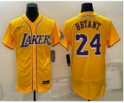 Men's Los Angeles Lakers #24 Kobe Bryant Yellow Stitched Flex Base Nike Baseball Jersey