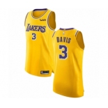 Men's Los Angeles Lakers #3 Anthony Davis Authentic Gold Basketball Jersey - Icon Edition