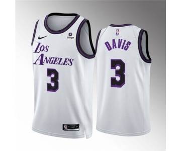 Men's Los Angeles Lakers #3 Anthony Davis White City Edition Stitched Basketball Jersey