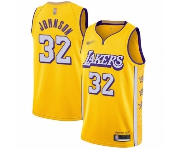 Men's Los Angeles Lakers #32 Magic Johnson Swingman Gold 2019-20 City Edition Basketball Jersey