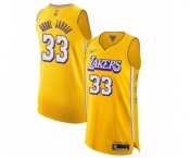 Men's Los Angeles Lakers #33 Kareem Abdul-Jabbar Authentic Gold 2019-20 City Edition Basketball Jersey