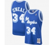 Men's Los Angeles Lakers #34 Shaquille O'Neal Authentic Blue Throwback Basketball Jersey