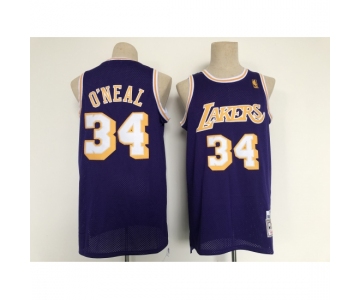 Men's Los Angeles Lakers #34 Shaquille O'Neal Purple Throwback Basketball Jersey