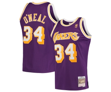 Men's Los Angeles Lakers #34 Shaquille O'Neal Purple Throwback Jersey