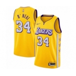 Men's Los Angeles Lakers #34 Shaquille O'Neal Swingman Gold 2019-20 City Edition Basketball Jersey