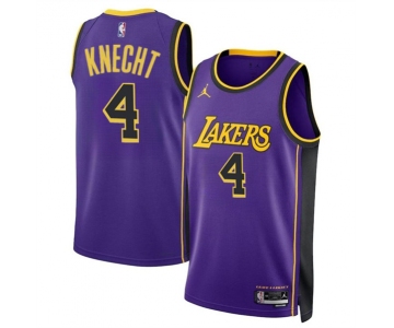 Men's Los Angeles Lakers #4 Dalton Knecht Purple 2024 Draft Statement Edition Stitched Basketball Jersey