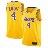 Men's Los Angeles Lakers #4 Dalton Knecht Yellow 2024 Draft Icon Edition Stitched Basketball Jersey