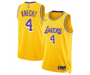 Men's Los Angeles Lakers #4 Dalton Knecht Yellow 2024 Draft Icon Edition Stitched Basketball Jersey