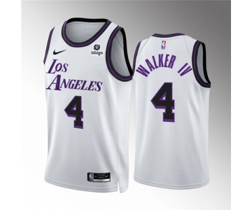 Men's Los Angeles Lakers #4 Lonnie Walker IV White City Edition Stitched Basketball Jersey