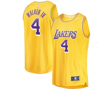 Men's Los Angeles Lakers #4 Lonnie Walker IV Yellow Stitched Basketball Jersey