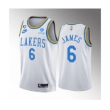 Men's Los Angeles Lakers #6 LeBron James 2022-23 White Classic Edition No.6 Patch Stitched Basketball Jersey