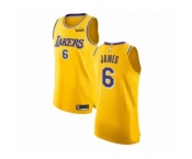 Men's Los Angeles Lakers #6 LeBron James Authentic Gold Basketball Jersey - Icon Edition