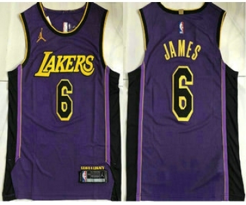 Men's Los Angeles Lakers #6 LeBron James Purple 2022 Jordan AU Stitched Jersey