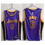 Men's Los Angeles Lakers #6 LeBron James Purple Stitched Basketball Jersey