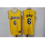 Men's Los Angeles Lakers #6 LeBron James Yellow 75th Anniversary Diamond 2021 Stitched Jersey