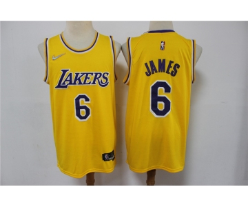 Men's Los Angeles Lakers #6 LeBron James Yellow 75th Anniversary Diamond 2021 Stitched Jersey