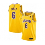 Men's Los Angeles Lakers #6 LeBron James Yellow No.6 Patch Stitched Basketball Jersey