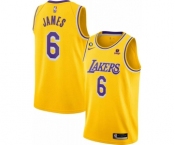 Men's Los Angeles Lakers #6 LeBron James Yellow No.6 Patch Stitched Basketball Jersey