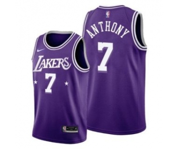 Men's Los Angeles Lakers #7 Carmelo Anthony 2021 City Edition Purple 75th Anniversary Stitched Jersey